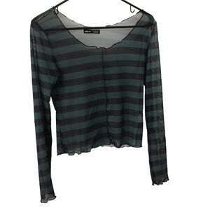 3/$15 Shein green with black stripe sheer long sleeve crop top